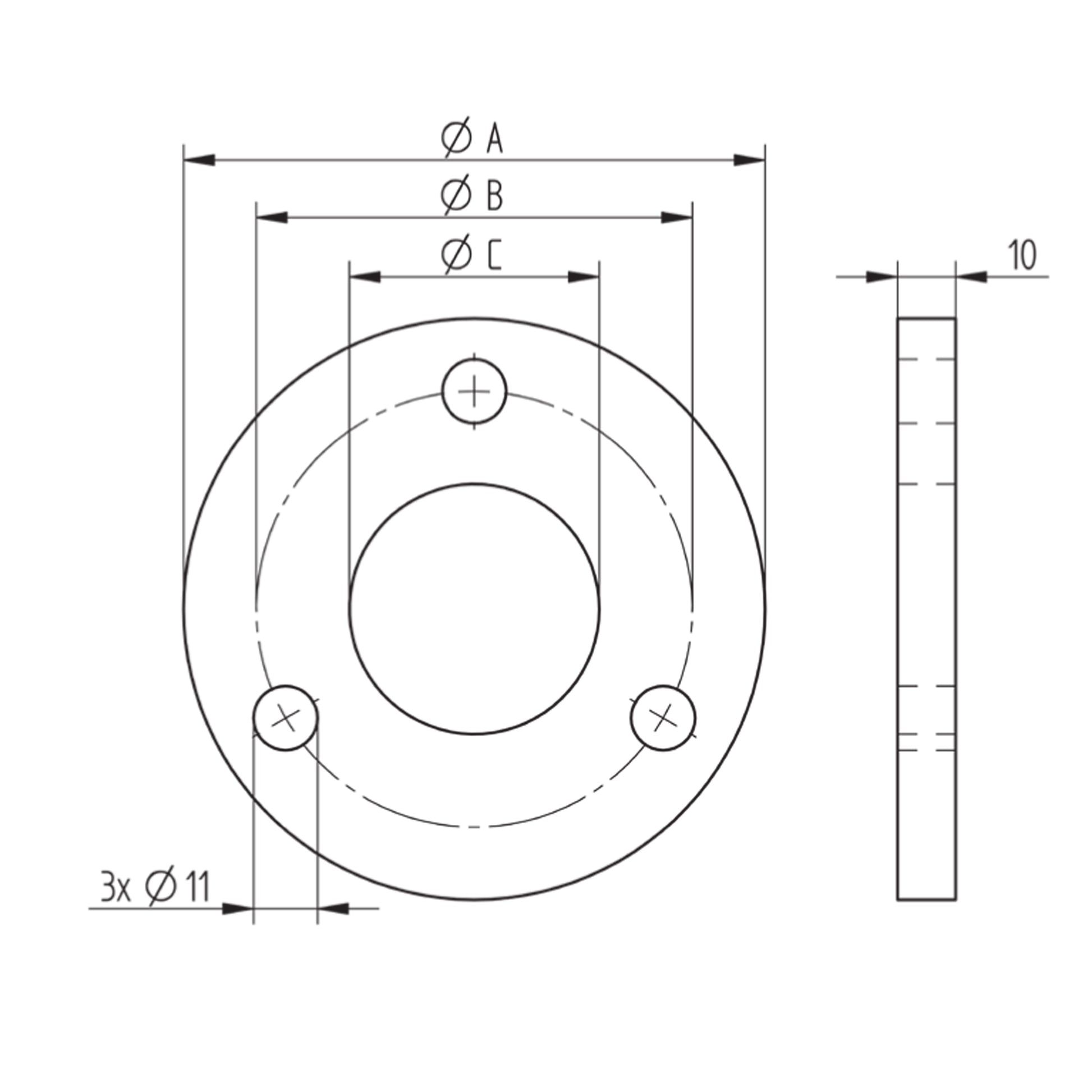 Platine à Visser et à Souder Ronde Nervurée Inox – Ref. 08 - schema