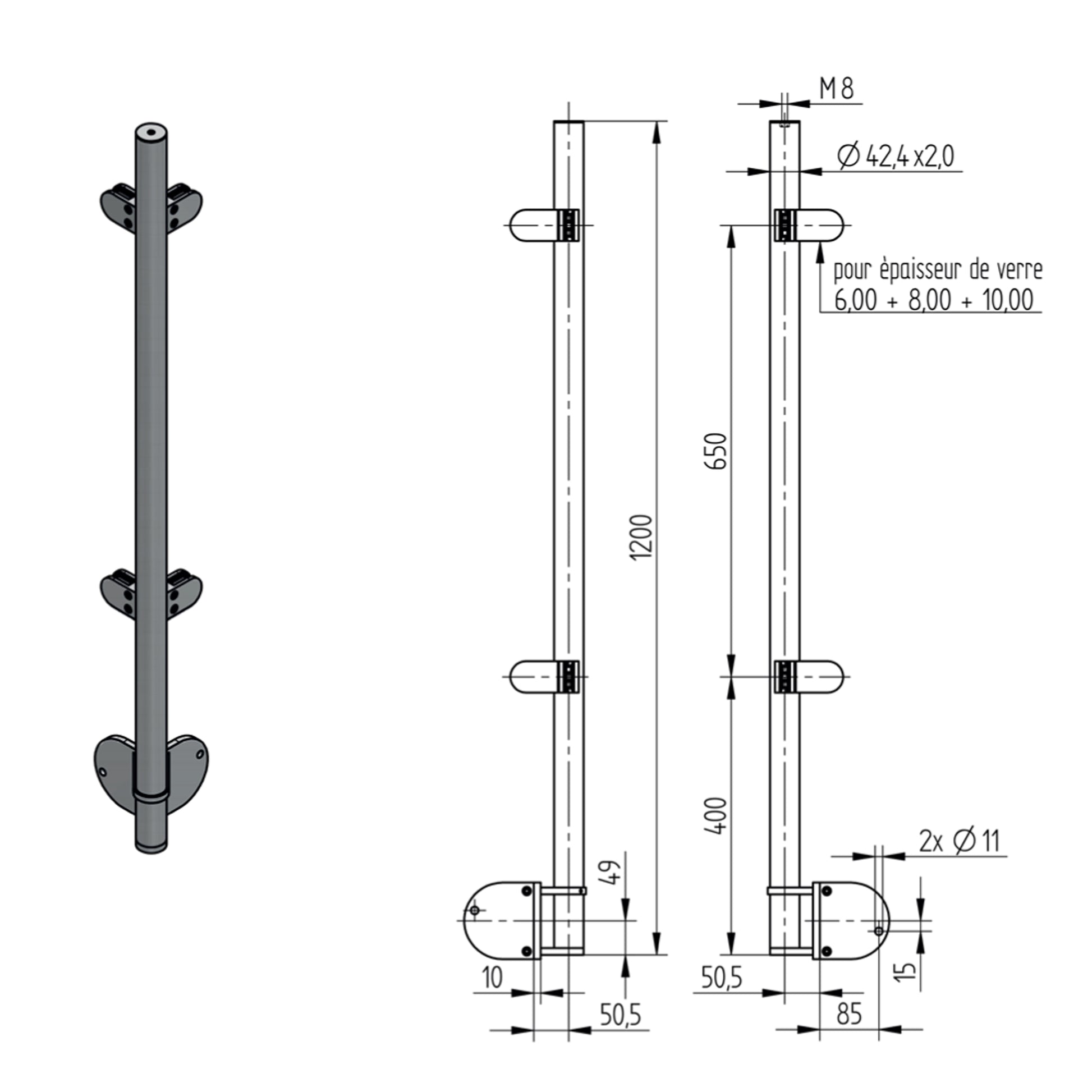 Poteau d'Angle Pinces Tôle Fixation Lat. Inox – Ref. 46 - photo