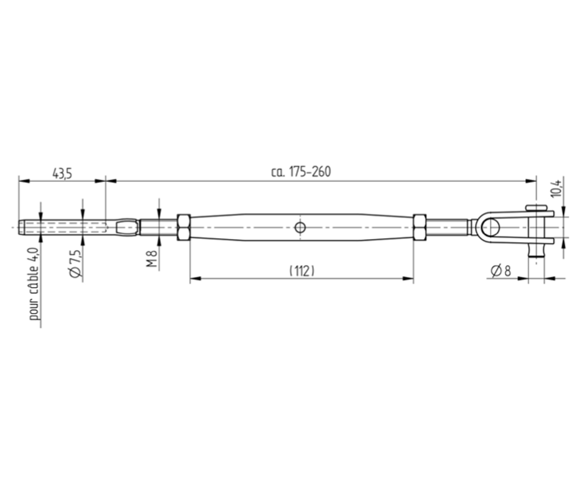 Tendeur de Câble Professionnel Inox - schema technique