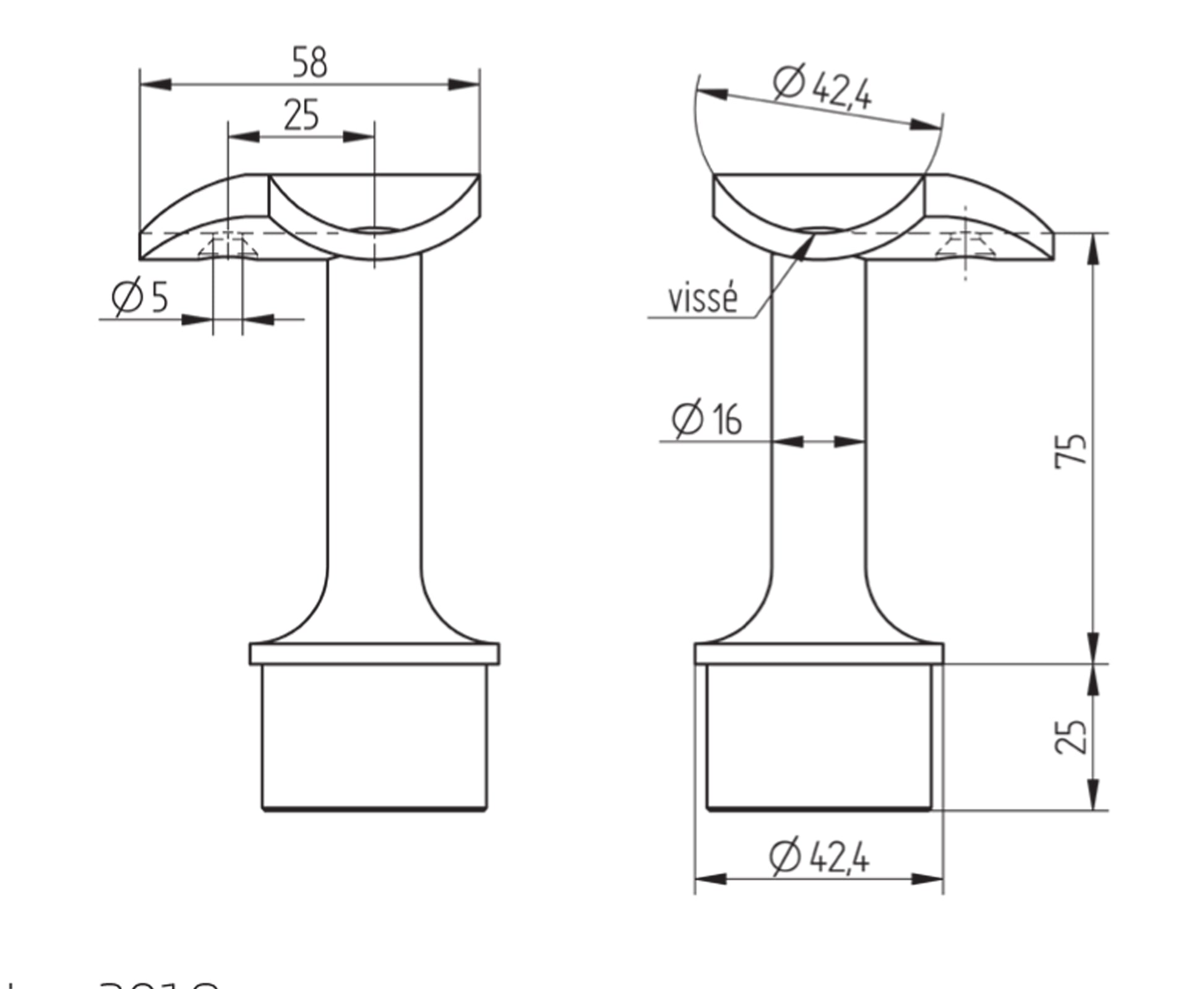 Support de Main Courante Inox – Support fixation bois – Ref. 58 - schema