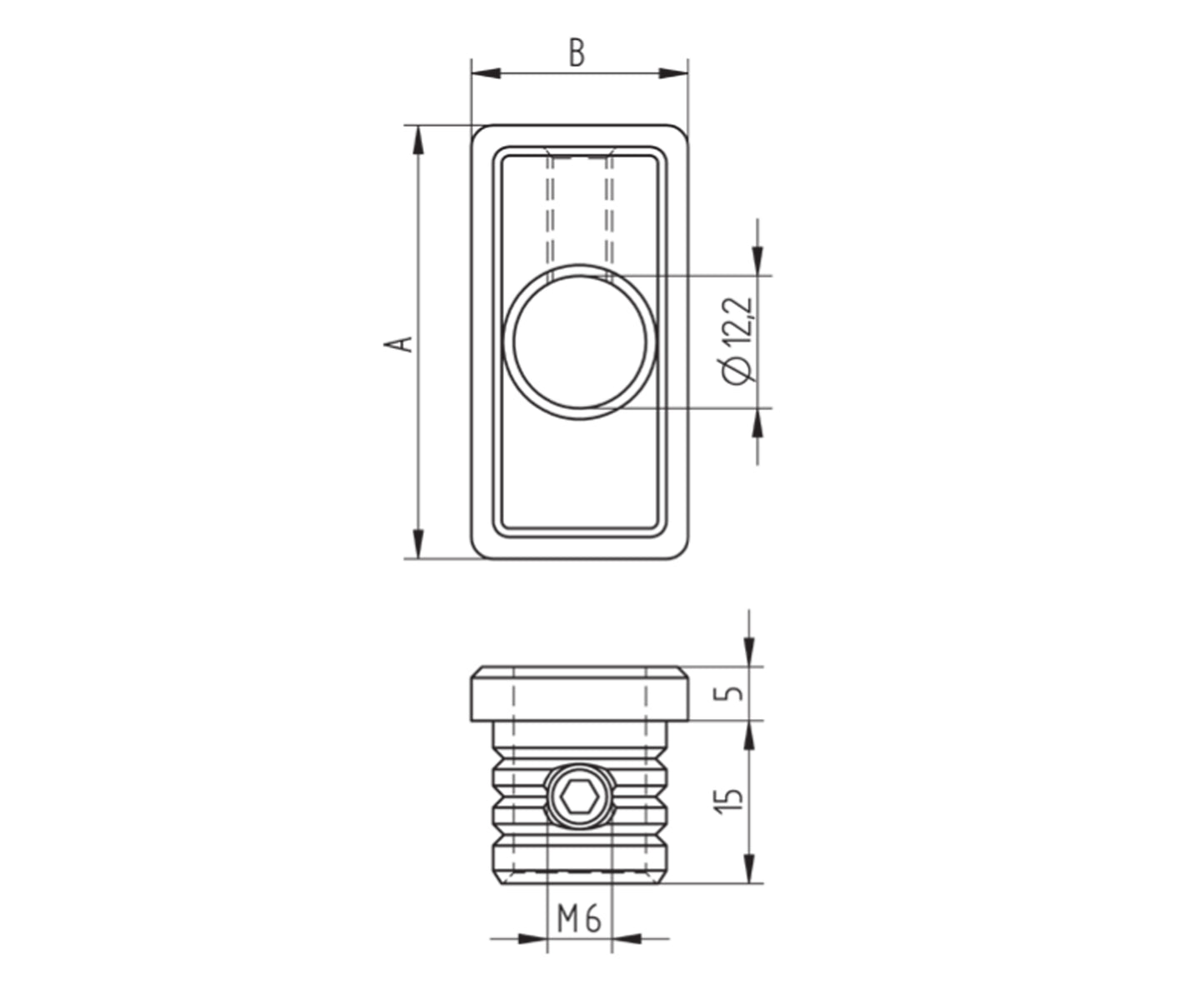 Bouchon d'Embout Carré Arrondi Inox - schema technique