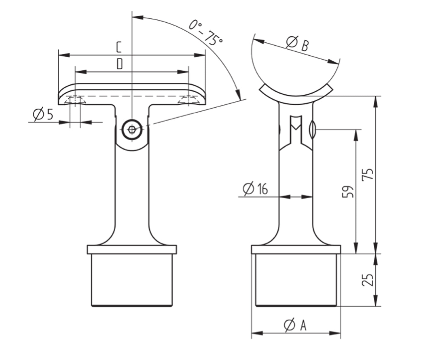 Support de Main Courante Inox – Support déport – Ref. 55 - schema
