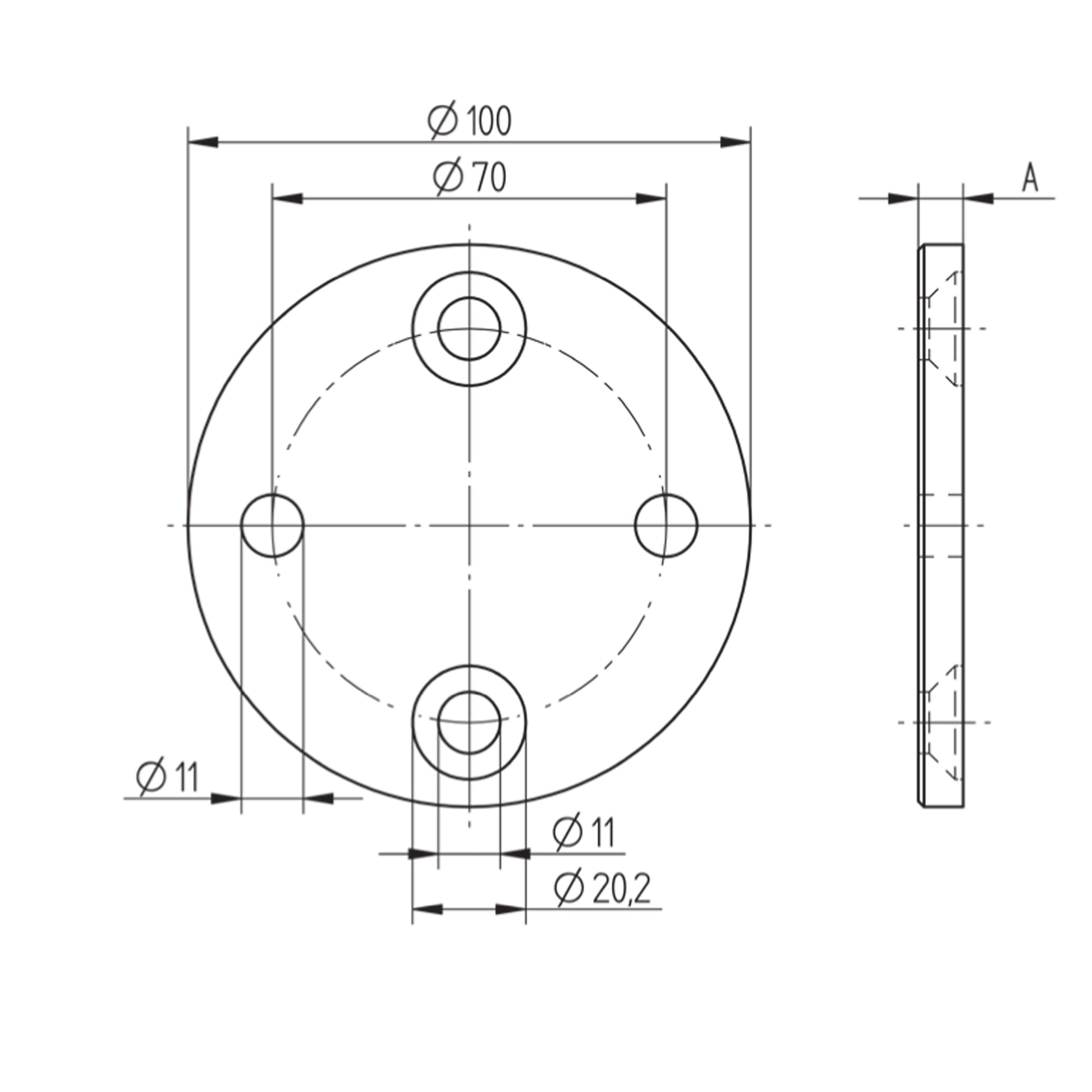 Platine à Visser et à Souder Ronde Large Inox – Ref. 05 - schema
