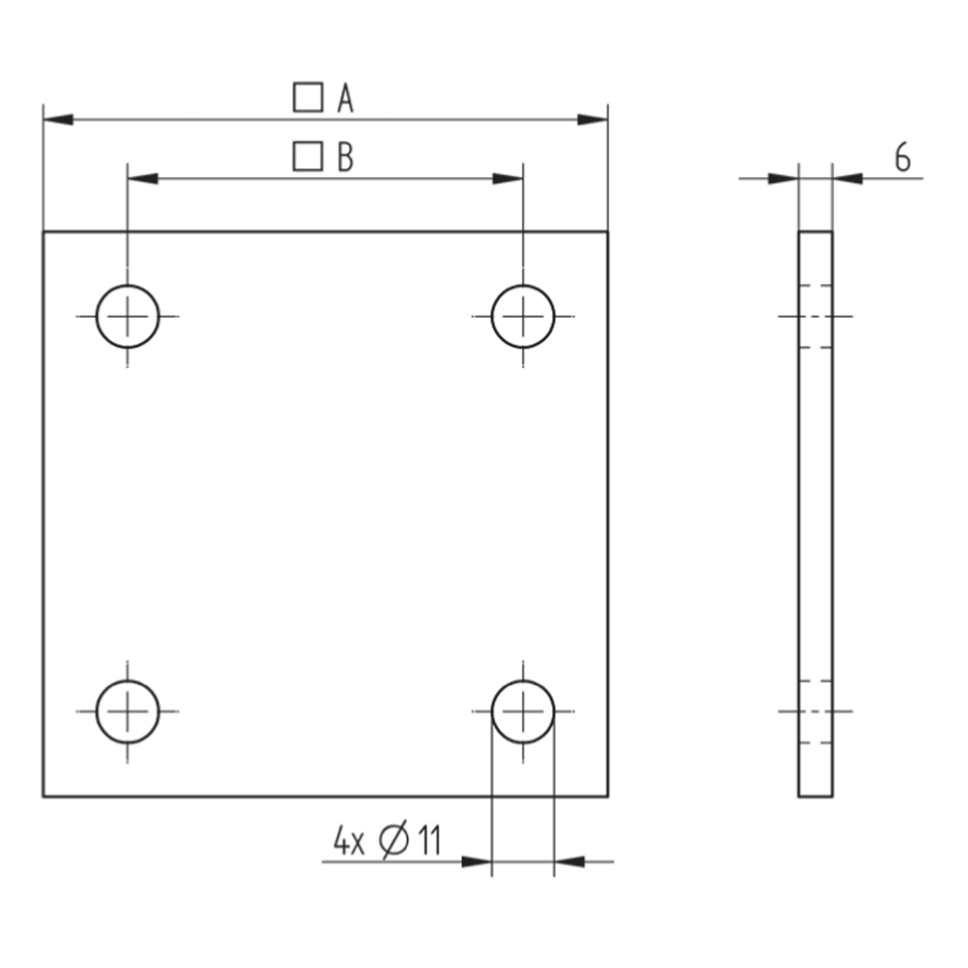 Platine à Visser et à Souder Carrée Striée Inox – Ref. 31 - schema