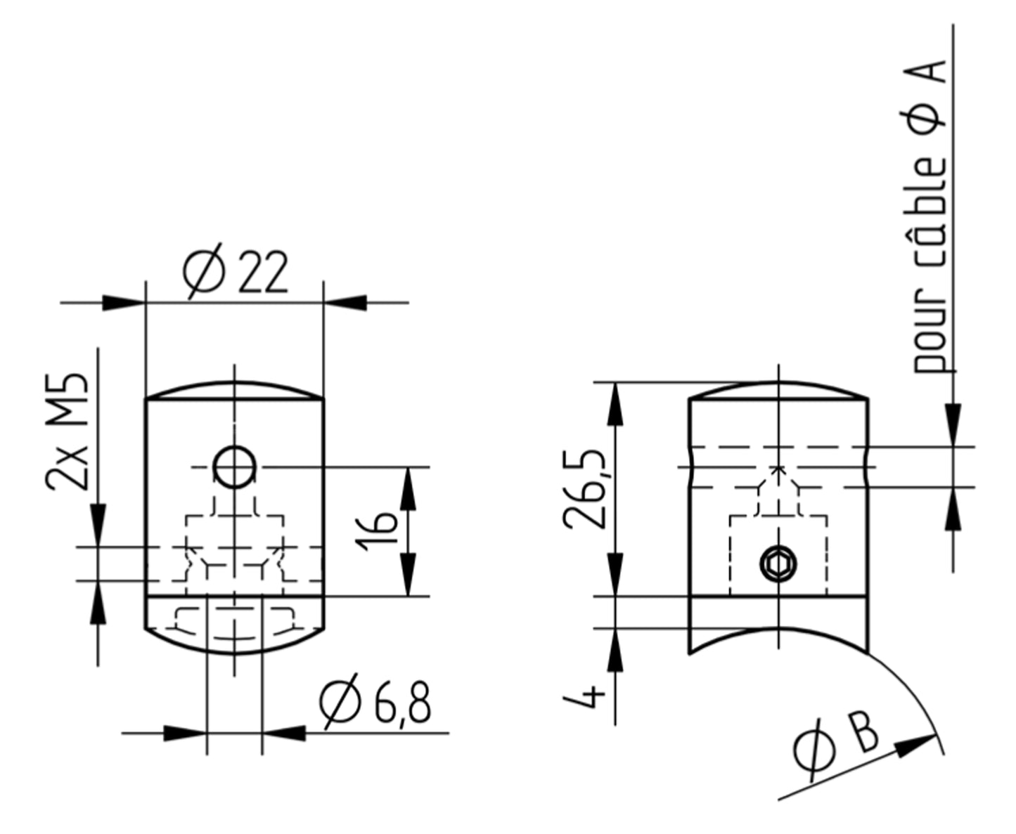 Support Câble Inox - schema technique