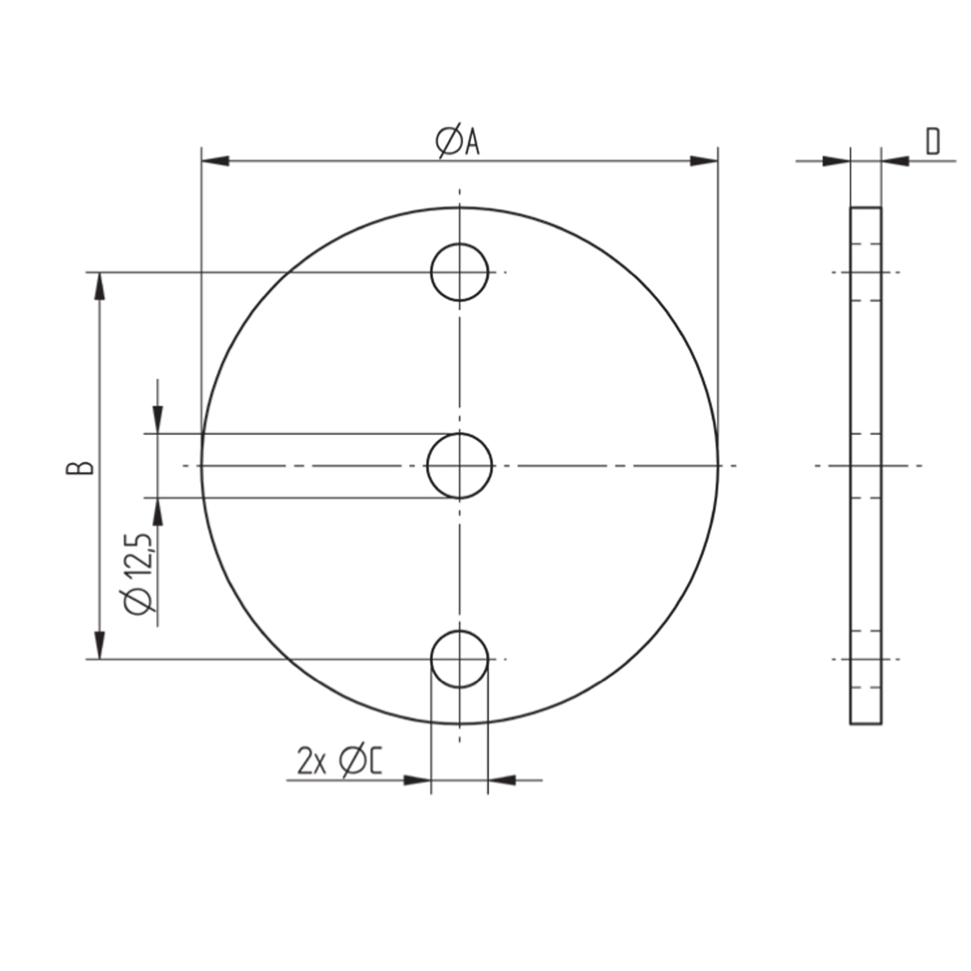 Platine à Visser et à Souder Rectangulaire Large Inox – Ref. 15 - schema