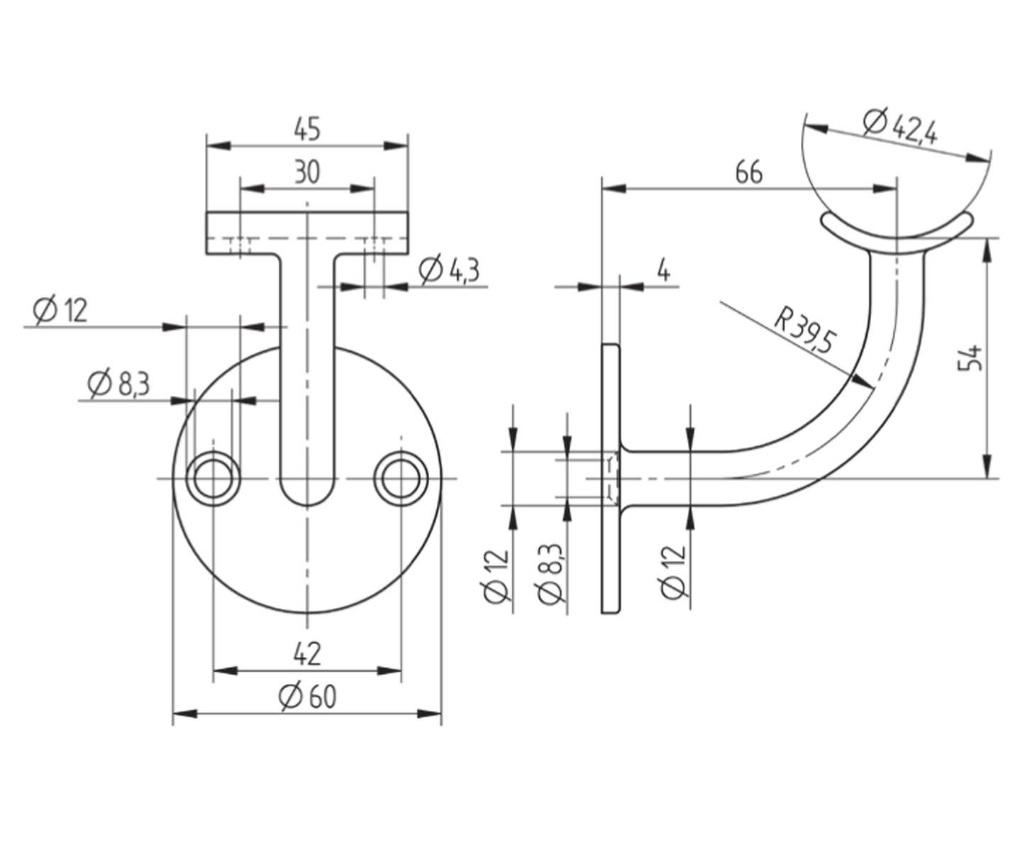Support de Main Courante Inox – Support mural réglable – Ref. 03 - schema