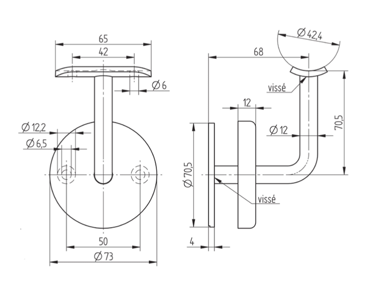 Support de Main Courante Inox – Support angle extérieur – Ref. 27 - schema