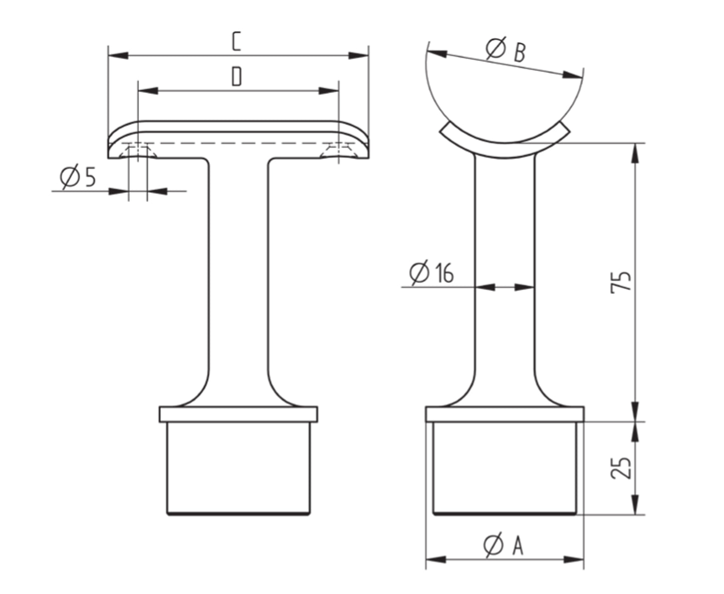 Support de Main Courante Inox – Support avec rosace carrée – Ref. 53 - schema