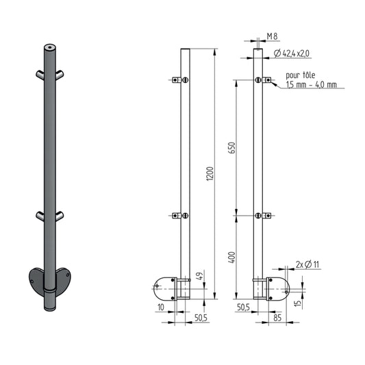 Poteau d'Angle Pinces Verre Fixation Lat. Inox – Ref. 50 - photo