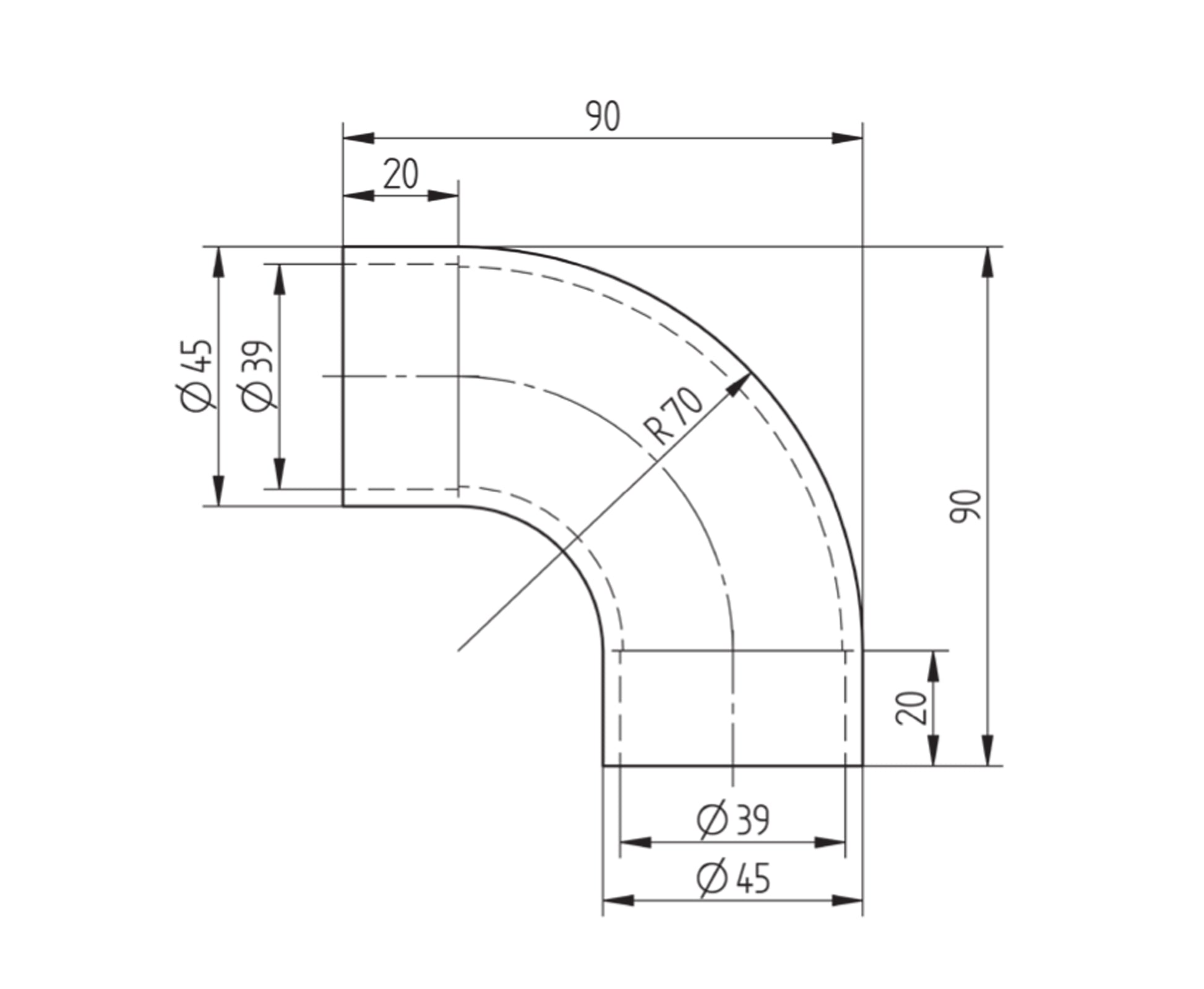 Raccord Inox – Raccord verre angle – Ref. 68 - schema