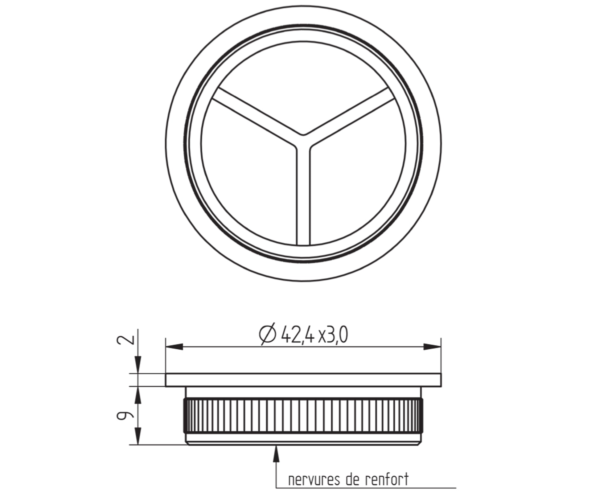 Bouchon d'Embout Carré Plat Fin Inox - schema technique