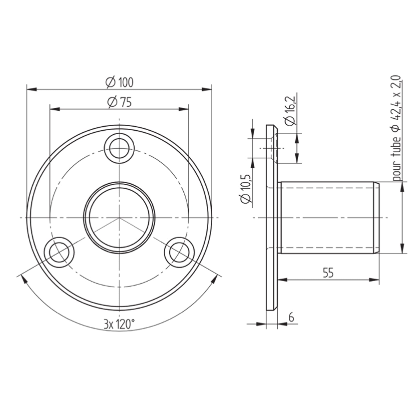 Platine d'Ancrage Inox – Ref. 24 - schema