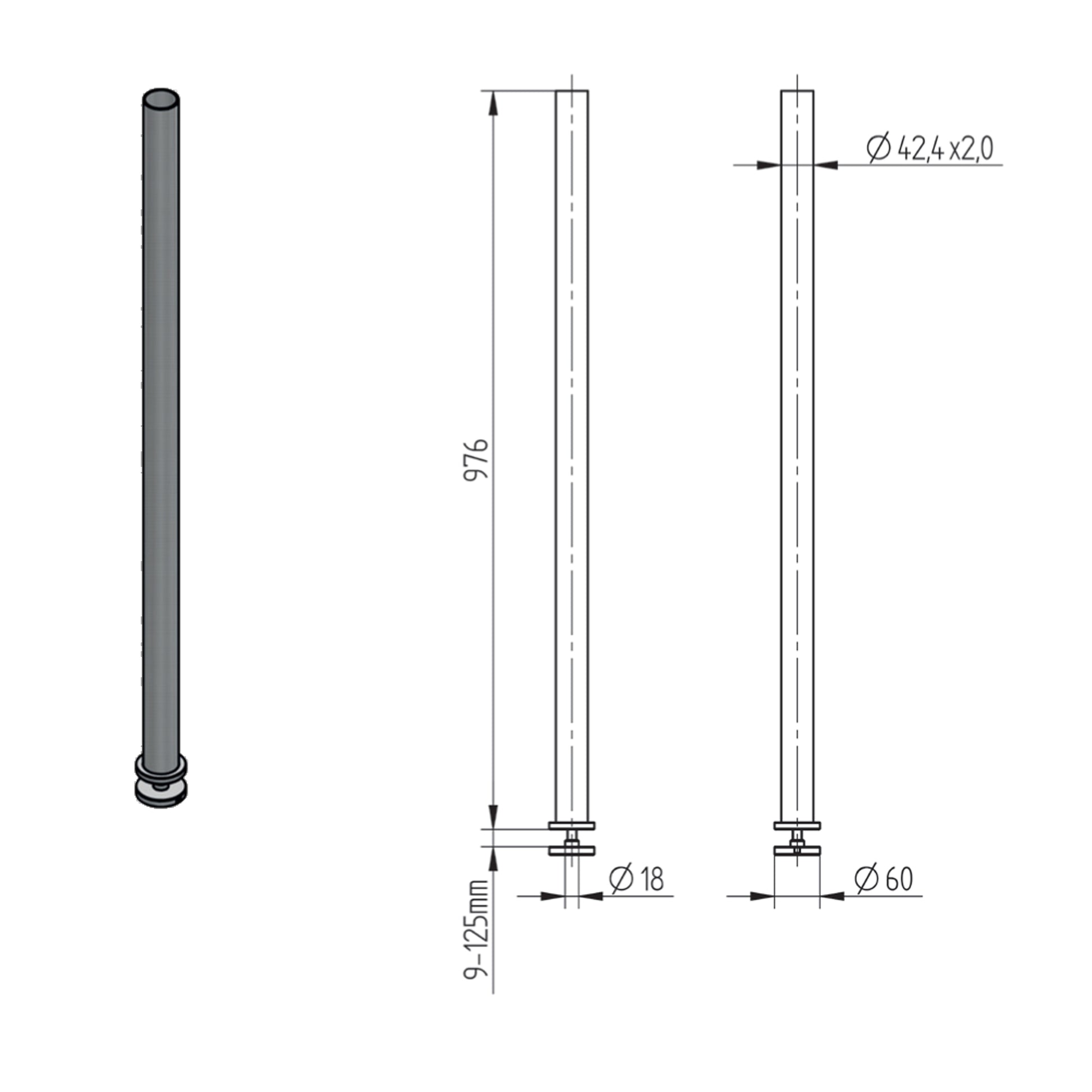 Poteau sur Marche d'Escalier Inox – Ref. 30 - photo