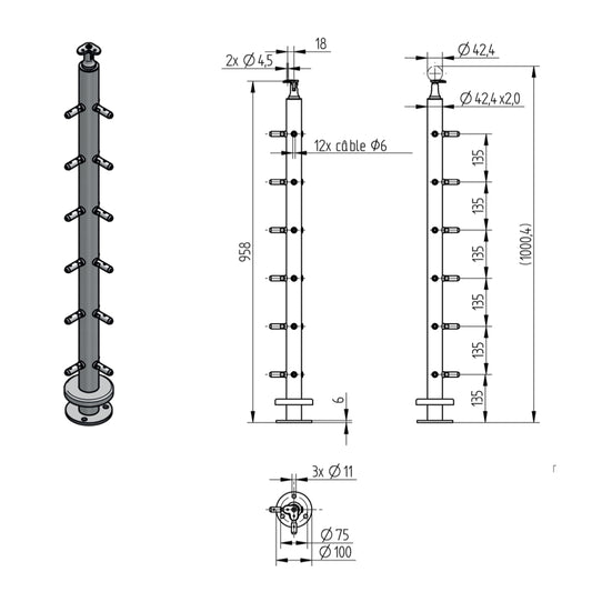 Poteau d'Extrémité Inox – Ref. 19 - photo